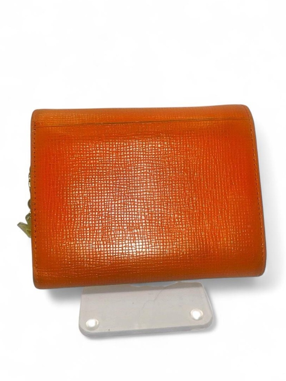 MCM Orange Saffiano Leather Trifold Wallet Logo Charm - Picture 3 of 12